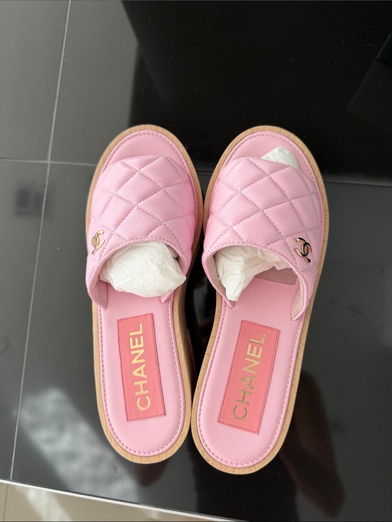 CHANEL Shoes - CHANEL Pink Quilted Leather Slide Mules with Gold CC--FLASH SELL--